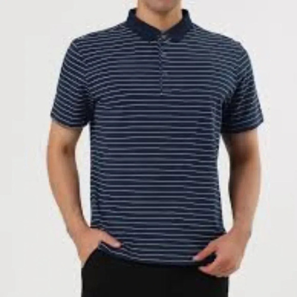 Ben Hagen Men's Size‎ Large Navy Blue Striped Polo - Picture 1 of 4